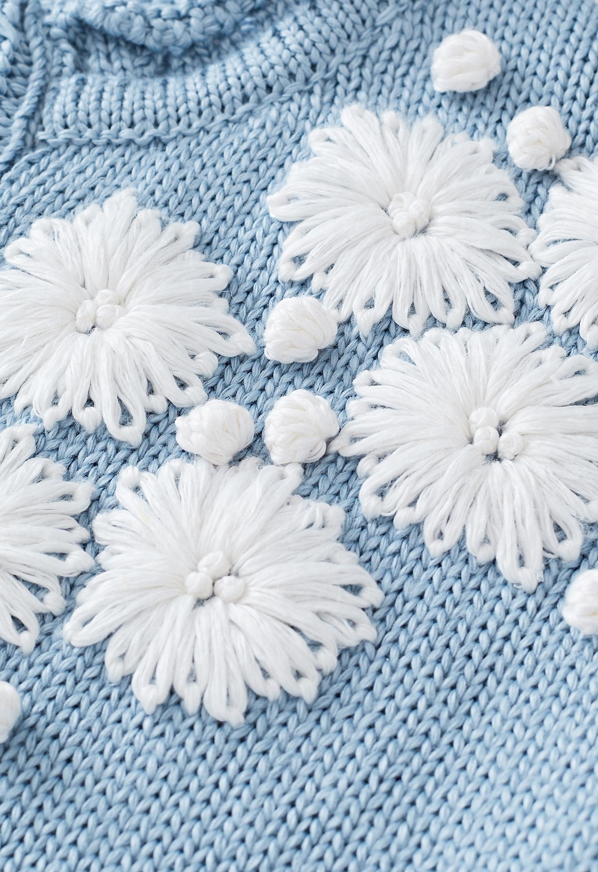Maglione in maglia blu con scollo a V e punto floreale Blooming Passion