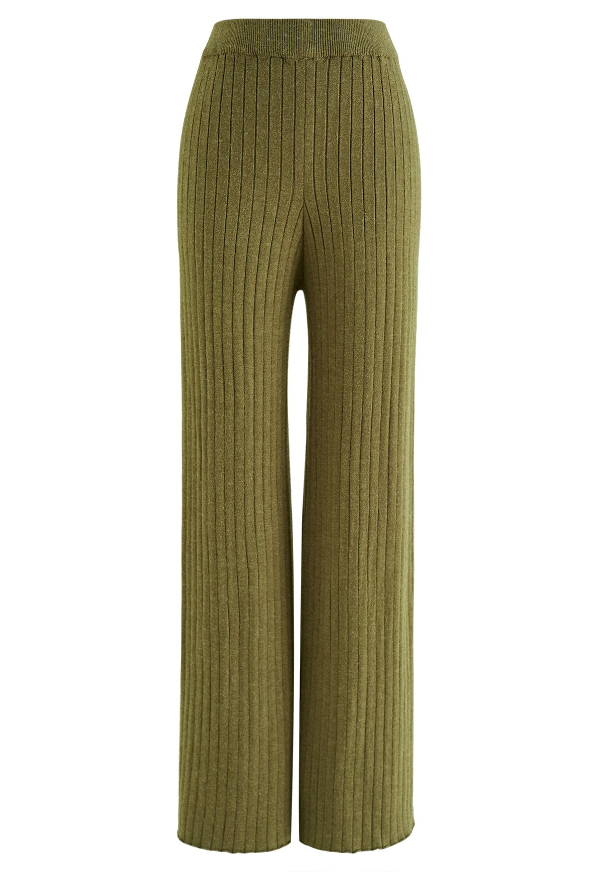 Pantaloni a coste in maglia a gamba dritta in verde muschio