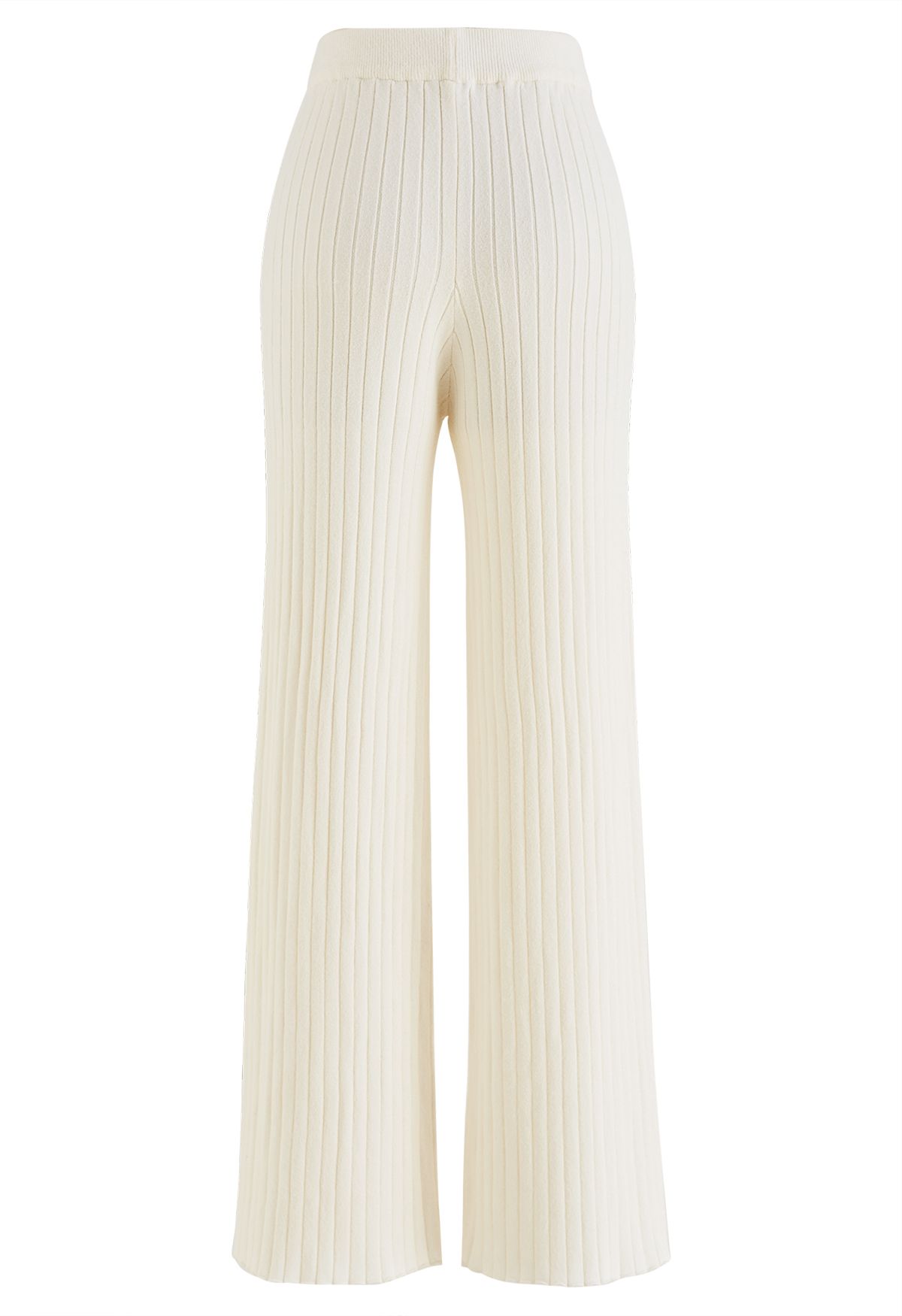 Pantaloni a coste in maglia a gamba dritta color crema