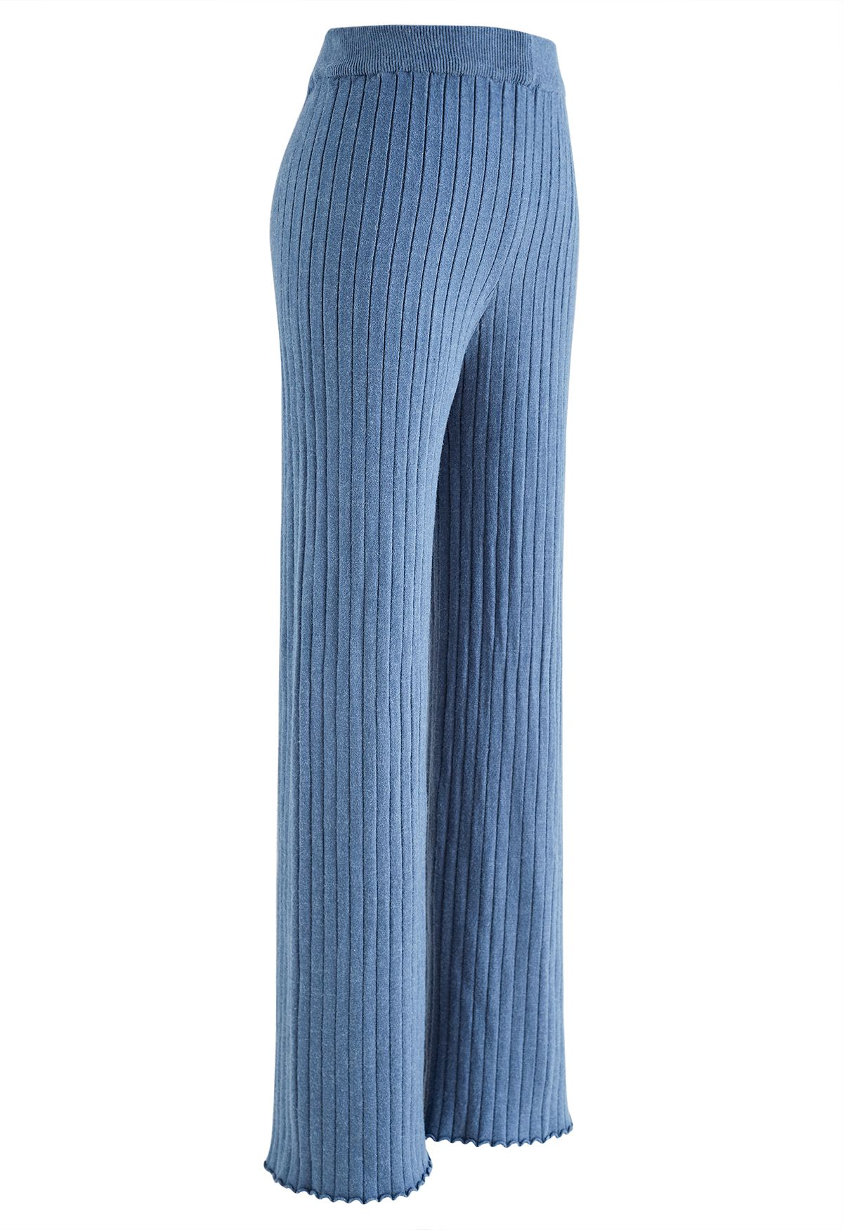 Pantaloni a coste in maglia a gamba dritta in blu
