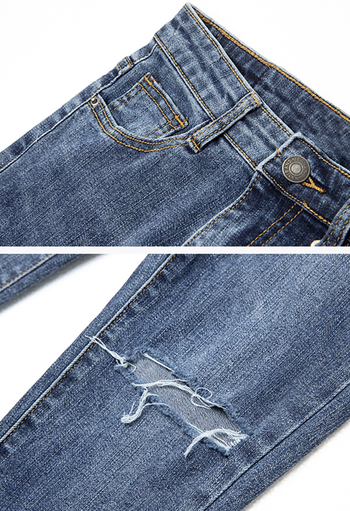 Jeans attillati con dettaglio strappato