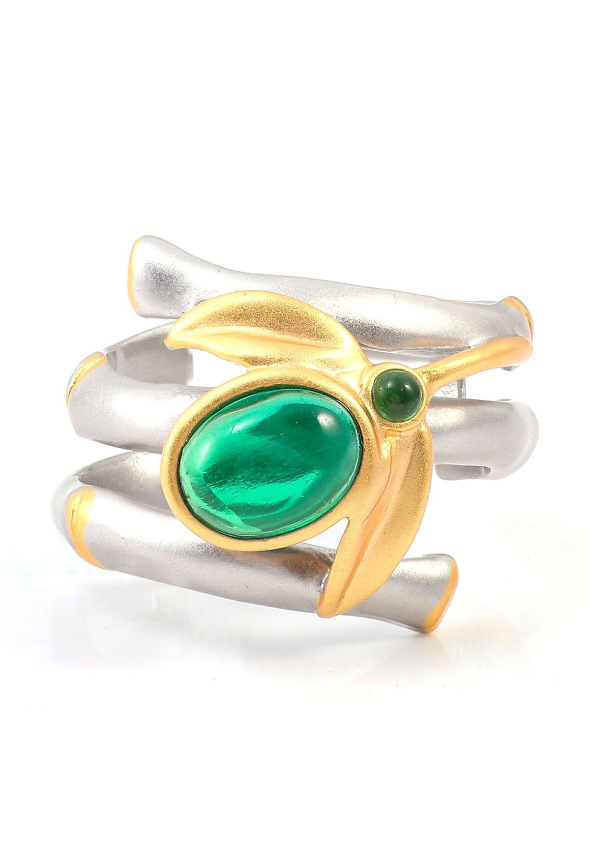 Anello triplo con gemma ovale smeraldo