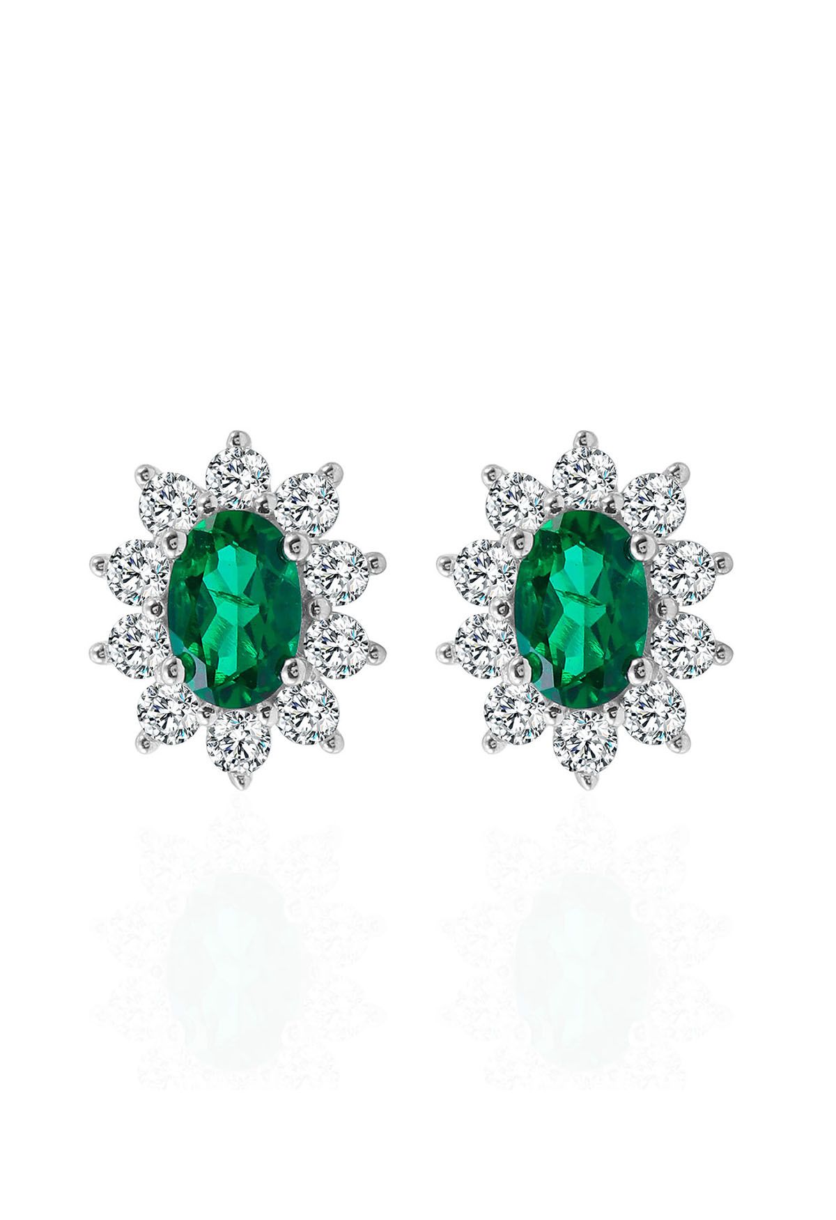 Orecchini a perno con gemme di smeraldo ovali floreali