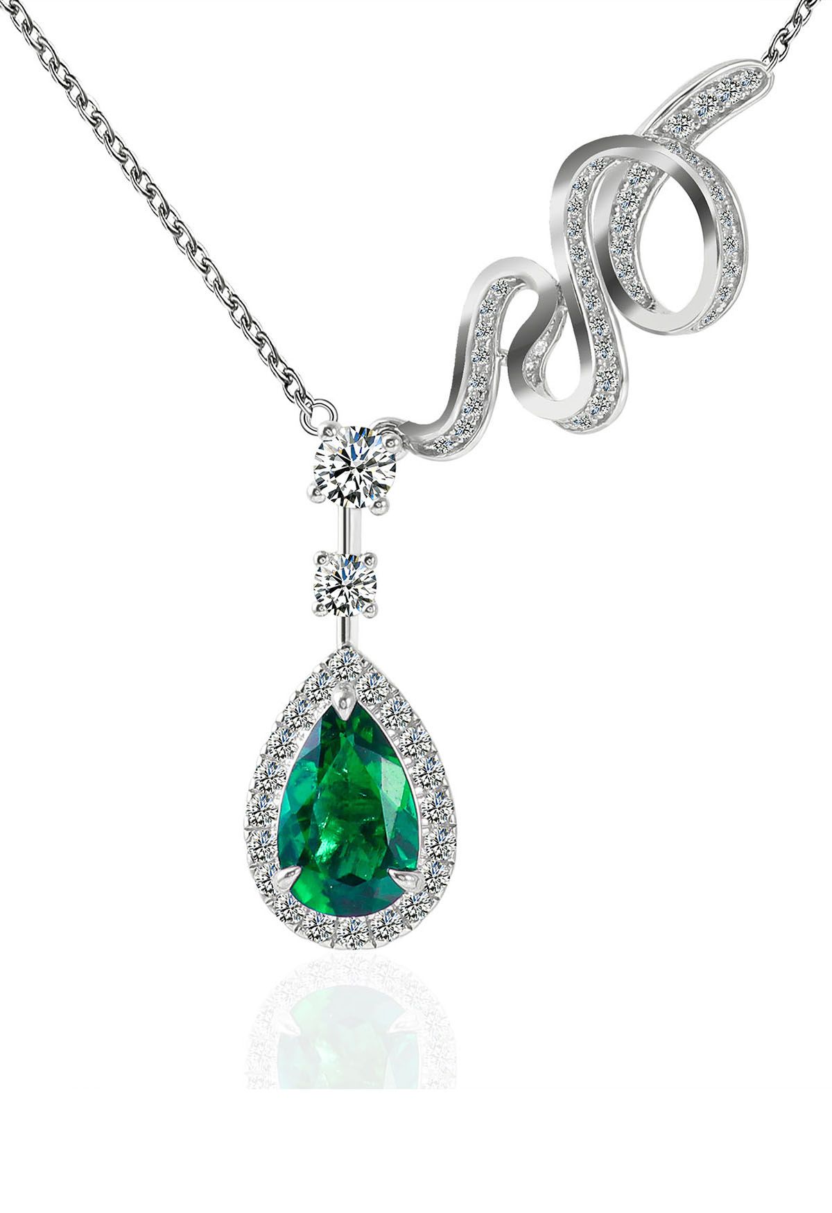 Collana con gemme di smeraldo Halo a forma di pera