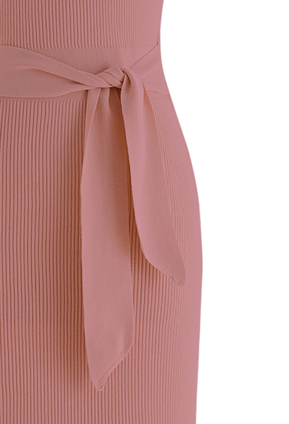 Front Slit Tie Waist Sleeveless Knit Dress in Pink