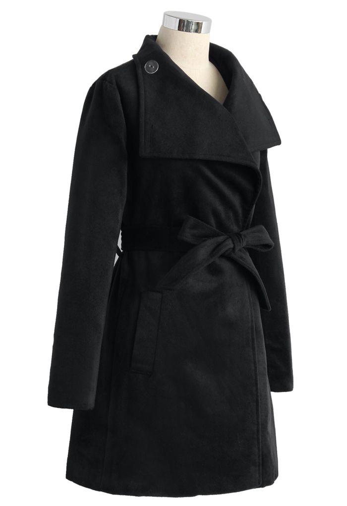 Cappotto di lana con cintura Urban Chic in nero