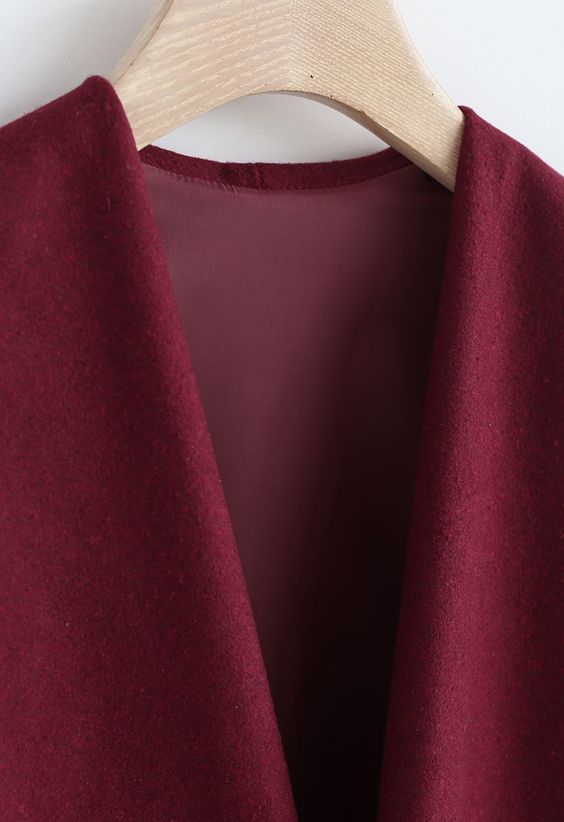 Cappotto in misto lana con apertura sul davanti in vino