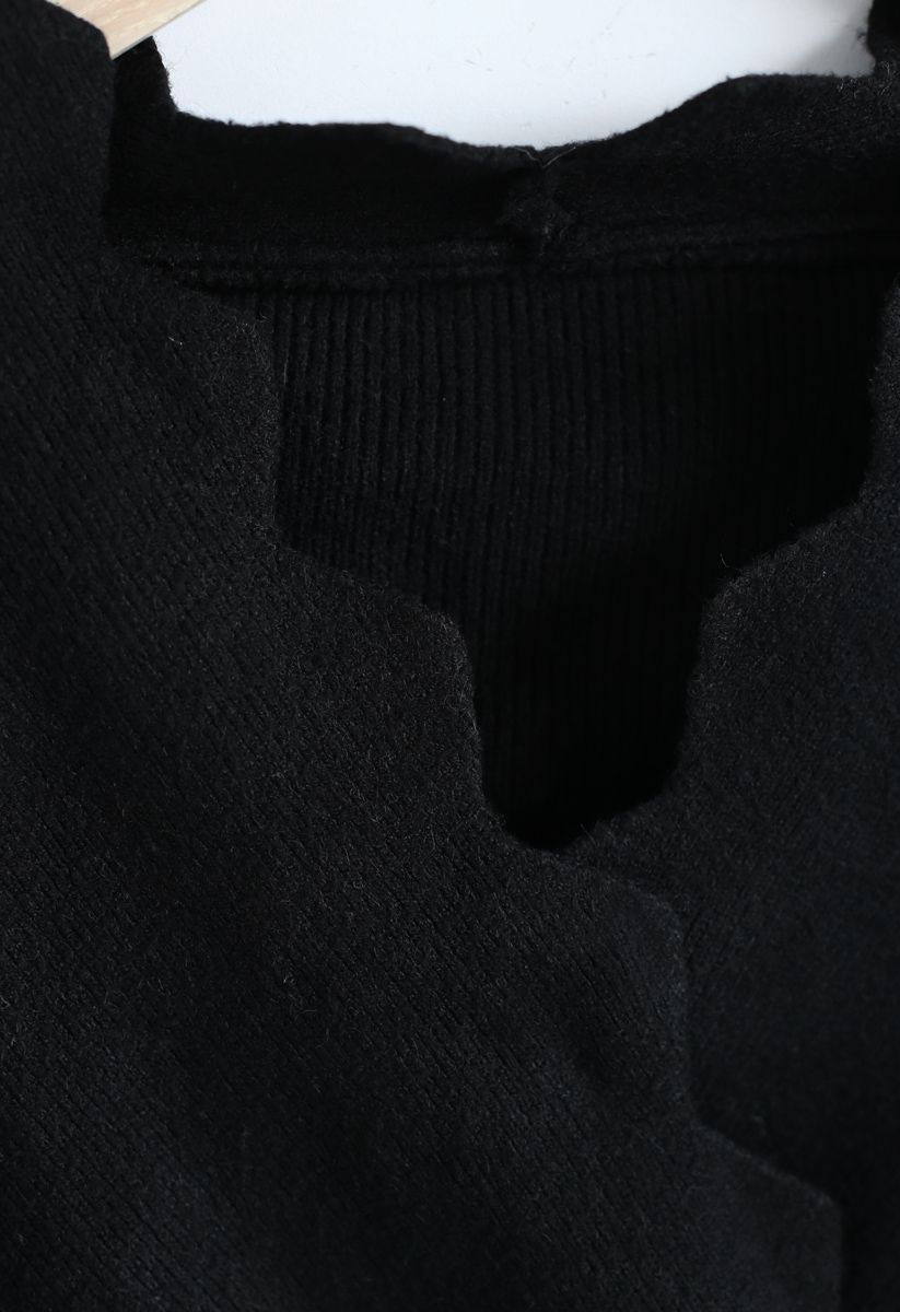 Top in maglia a portafoglio ondulato Cafe Time in nero