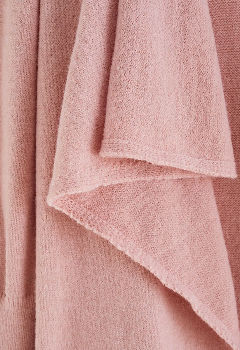 Cardigan lungo in maglia a cascata rosa