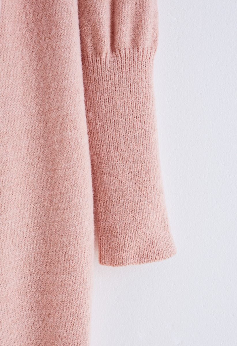 Cardigan lungo in maglia a cascata rosa