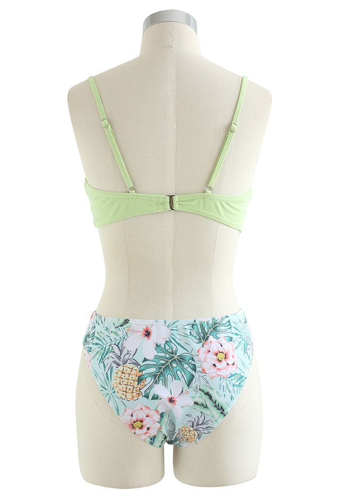 Set copricostume per bikini anteriore incrociato floreale fresco in verde chiaro