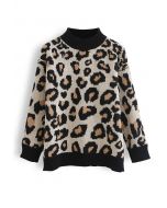 Maglione in maglia a collo alto con stampa leopardata selvaggia