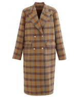 Cappotto lungo doppiopetto in misto lana a quadri colorati