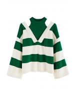 Falso maglione a righe con spalle scoperte in due pezzi in verde