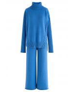 Maglione Hi-Lo con collo alto e pantaloni in maglia in blu