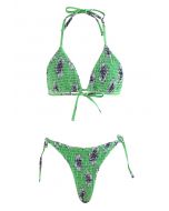 Set bikini arricciato floreale tonalità verde