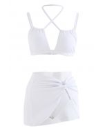 Completo bikini bianco tinta unita con sarong