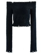 Maglione corto in maglia fuzzy luccicante in nero
