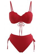Set bikini con coulisse a forma di conchiglia in rosso