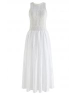 Knit Splicing Texture Sleeveless Dress in White
