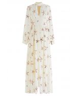 Stars Sequin-Embellished Front Slip Maxi Dress in Light Yellow
