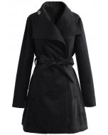 Cappotto di lana con cintura Urban Chic in nero