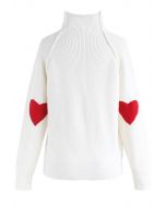 Maglione in maglia bianco con patch cuore e anima
